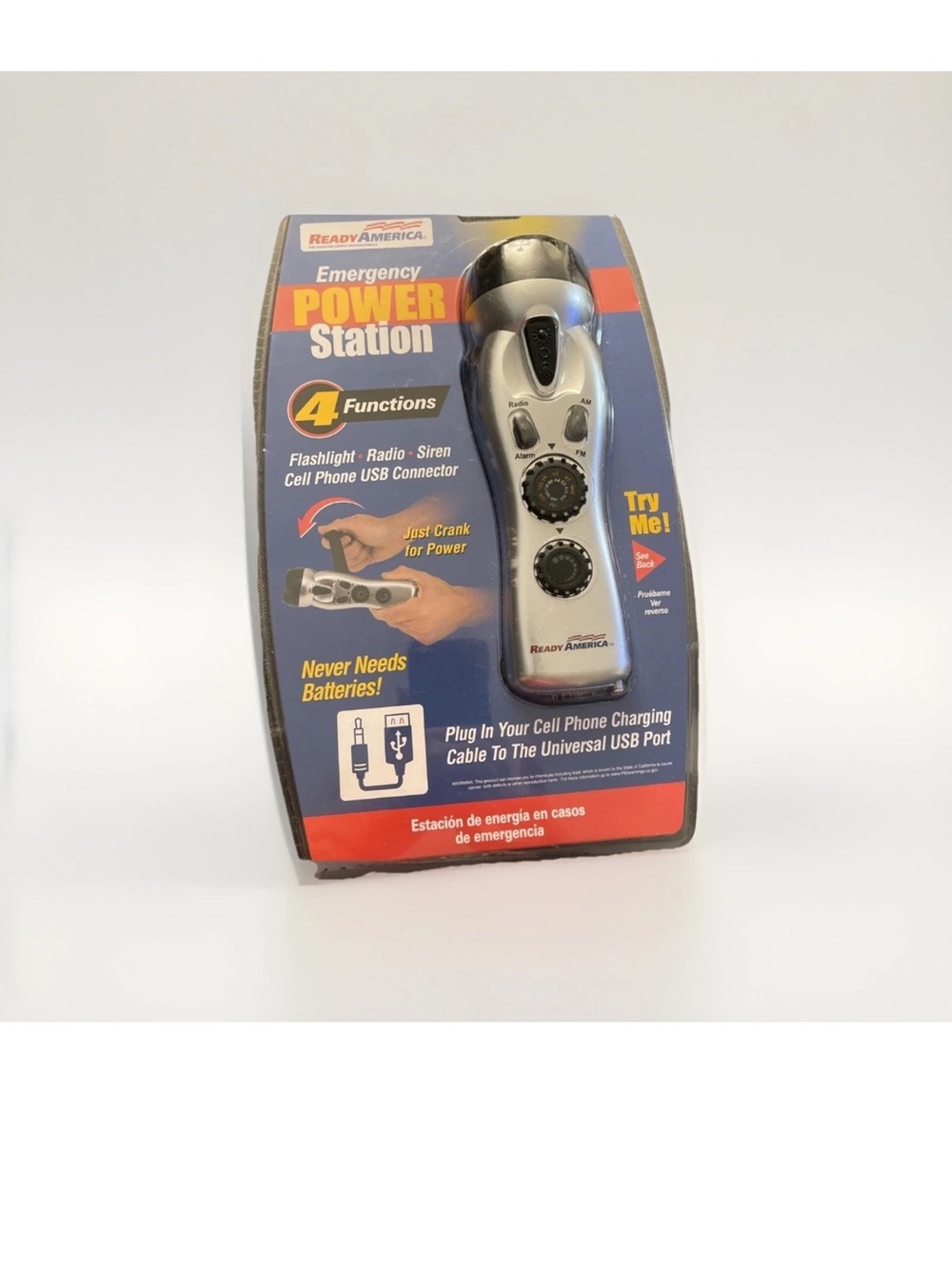 Ready America Emergency Power Station Hand Crank Flashlight - Silver/Black